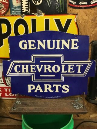 Vintage Chevrolet Parts Double Sided Porcelin Metal Gas Oil Sign