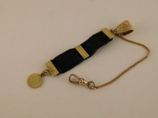 Vintage Gold Filled Watch Fob Black Ribbon Marked Hfb