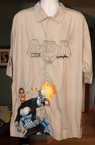 Vintage Xxl Johnny Blaze Marvel Punisher Patches Camp Shirt Button Down Hip Hop