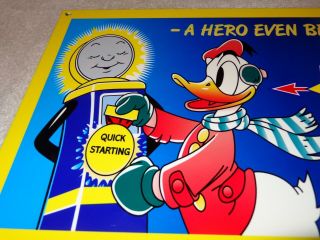 Vintage " Sunoco " Blue Donald Duck W/ Gas Pump 12 " Baked Metal Gasoline Oil Sign