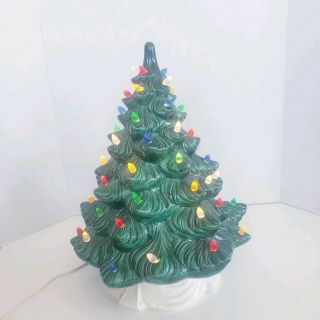 Vtg Ceramic Christmas Tree 16 " Inch Lighted Tabletop Multicolor Lights White Bas