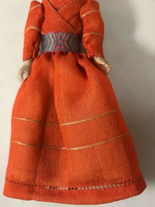 Antique German Bisque Girl with Orange Dress with Sash 4