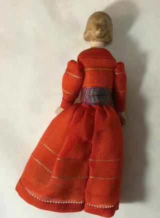 Antique German Bisque Girl with Orange Dress with Sash 5