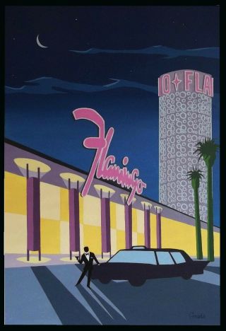 Champagne Tower - Flamingo Orig.  On Canvas By Guida 88 Vintage Vegas Series