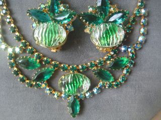 Vintage Juliana D&e Green Art Glass Rhinestone Necklace & Earrings