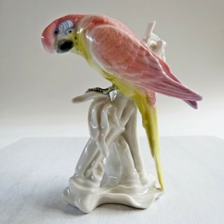 Karl Ens Popinjay Pink Parrot 5.  25 Vintage Handpainted Porcelain Figure Stamped
