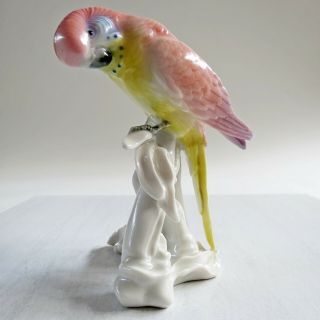 Karl Ens Popinjay Pink Parrot 5.  25 VIntage Handpainted Porcelain Figure Stamped 2