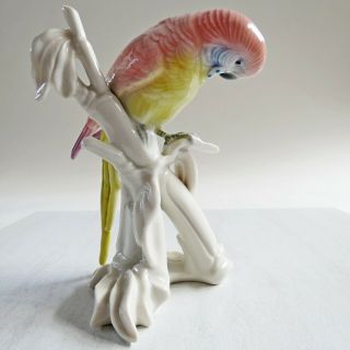 Karl Ens Popinjay Pink Parrot 5.  25 VIntage Handpainted Porcelain Figure Stamped 5
