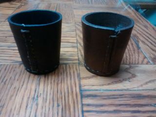 2 Vintage Antique 2.  5 " German Tooled Leather Dice Cups Games Toys Parts