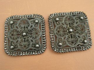 Antique Georgian/victorian Solid Silver & Cut Steel Buckles - Signed