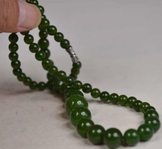 Chinese Oriental Vintage Green Jade Beads Necklace Gemstone Necklace A01