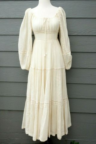Vintage Gunne Sax Ivory Cotton Lace Edwardian Dress Wedding Prairie Gauze 9