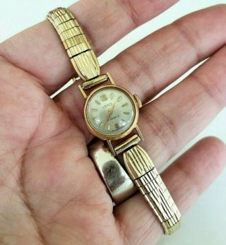 Vtg Venus 57170 18k Swiss 17j Ladies Wrist Watch With 1/10 Gf Lenox Band