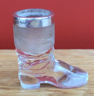 Late Victorian Solid Silver Mounted Glass Boot Match Holder / Striker
