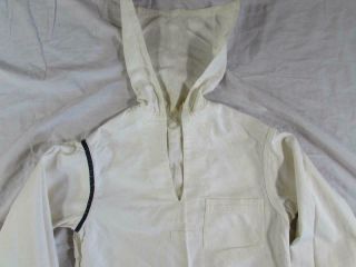 Vtg 40s WW2 WWII US Navy Stenciled White Denim Pullover Jumper Named Shirt 2