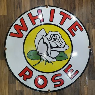 White Rose Vintage Porcelain Sign 30 Inches Round