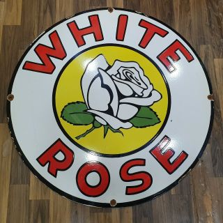 WHITE ROSE VINTAGE PORCELAIN SIGN 30 INCHES ROUND 2