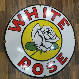 WHITE ROSE VINTAGE PORCELAIN SIGN 30 INCHES ROUND 3