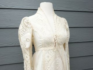VTG Gunne Sax Ivory Cotton Lace Edwardian Dress Wedding Prairie Corset Puff 9 2