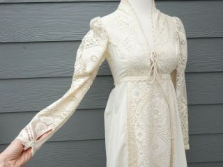 VTG Gunne Sax Ivory Cotton Lace Edwardian Dress Wedding Prairie Corset Puff 9 8