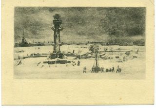 1945 Ww2 Item Leningrad In Winter 1942 Rostral Column Russian Postcard