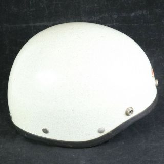 1960s Vtg Bell Toptex Metallic Silver Flake/White Shorty Motorcycle Helmet,  Sz 7 4