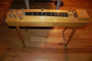 Vintage Steel Lap Guitar 6 String On 4 Legged Stand Complete With Slide