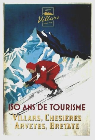 Vintage Poster Swiss Alpine Ski Villars 150 Years