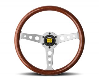 MOMO Steering Wheel Heritage Indy Mahogany Wood Silver Spokes 350mm 4