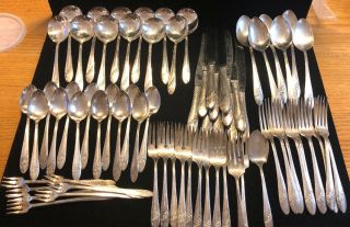 Vintage Queen Bess Oneida Community Tudor Plate Flatware 71 Pc Silverware (d)