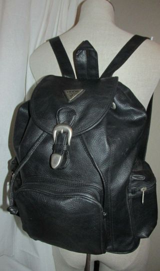 Vintage Guess Black Pebbled Leather Backpack Sling Bag Travel School