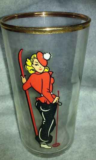 Rare 1940s Vintage Gold Rim Peek - A - Boo Pinup Girl Limited Edition Glass