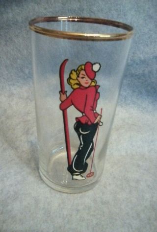 Rare 1940s Vintage Gold Rim Peek - a - Boo Pinup Girl Limited Edition Glass 2