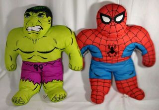 1990 Vintage Marvels Spiderman And Hulk Pillow By Tonka Rare