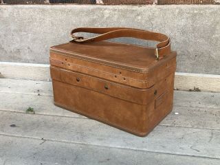 Vintage Hartmann Luggage Leather Carry On Cosmetics Bag Hard Locking W/ Key