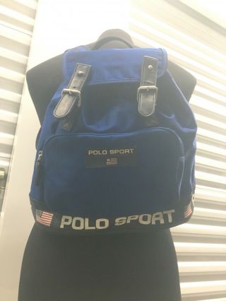 Vintage Ralph Lauren Polo Sport Backpack Spell Out Book Bag Blue