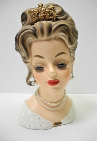 Vintage Inarco Lady Head Vase With Pearl & Crown Detail E - 1068