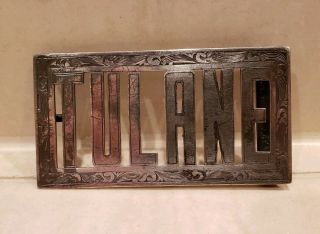 Vintage Tulane University Green Wave Sterling Silver 3 " Belt Buckle Rare & Htf