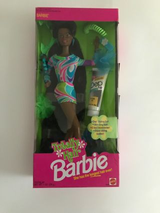 Rare Vintage 1991 Totally Hair African American Longest Hair Barbie Doll Nib