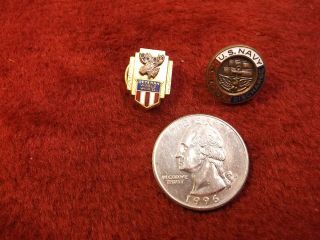 Older Vtg Pins " Veteran Wwii " (moose),  " Us Navy Honorable Discharge " Vgc