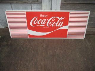 Rare Vintage Enjoy Coca - Cola Red And White Stripes Metal Sign.  34 3/14 X 12 3/4