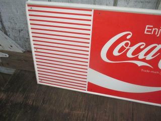 Rare Vintage Enjoy Coca - Cola red and white stripes metal sign.  34 3/14 X 12 3/4 3