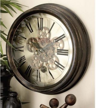 Wall Clock 18 In.  Rustic Iron Battery - Operated Vintage Gear Beveled Frame Design