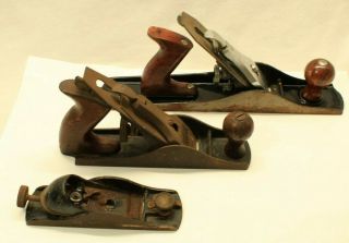 3 Vintage Hand Wood Plane Planer Made In Usa 14 " /9.  5 " /7 " Woodworking