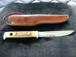 Vintage 1970 Puma Buddy 6383 Hunting Knife Stag Handle & Leather Sheath