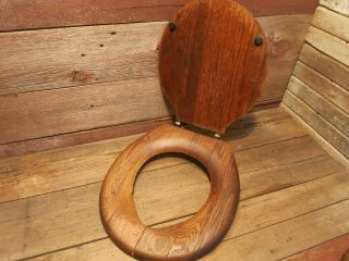 Antique Salvaged Oak Toilet Seat Chrome Brass Hinge Bathroom Vintage RESTORATION 3