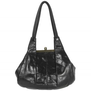 Hobo International Bonnie Leather Shoulder Bag Vintage Style Clasp Closure Black
