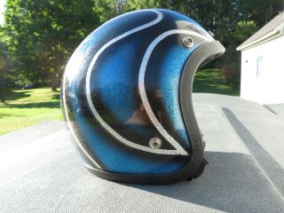 Vintage Blue - Black Open Face Swirl Graphics Snowmobile Helmet Early 70 