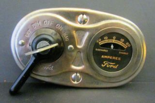 Vintage Orig 1926 - 1927 Model T Ford 54 Key Ignition - Switch - Amp Gauge - Dash Bezel