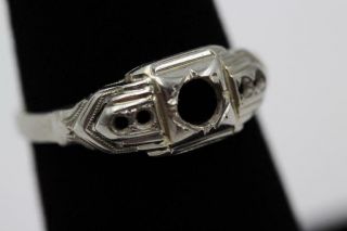 1930s Art Deco 18k White Gold Fancy Size 6 Mount For 4 Diamonds &.  25ct Center